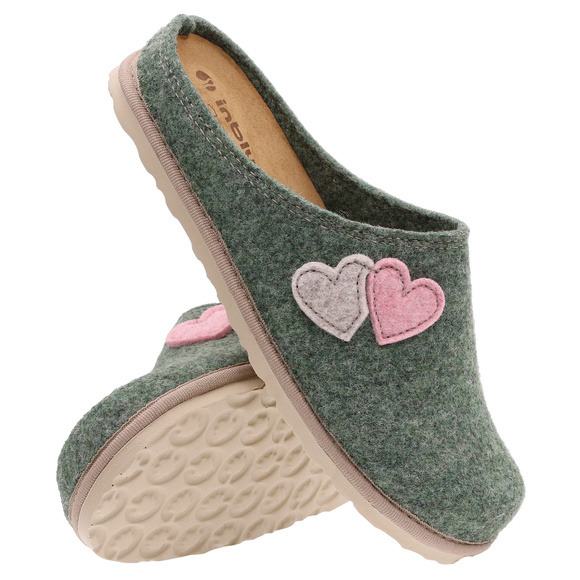 Kapcie damskie obuwie domowe filc Serca / wyjmowana wkładka