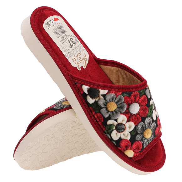 Kapcie damskie obuwie domowe odkryte palce kwiaty