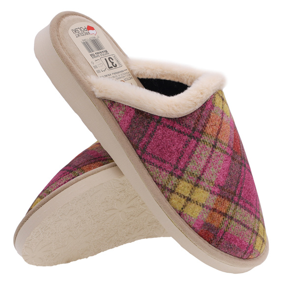 Kapcie damskie obuwie domowe w kratę