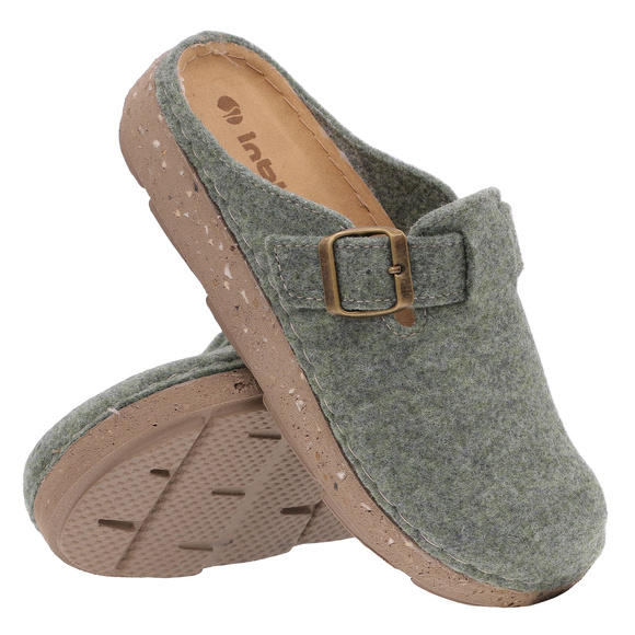 Kapcie damskie wygodne obuwie domowe Filc z klamrą