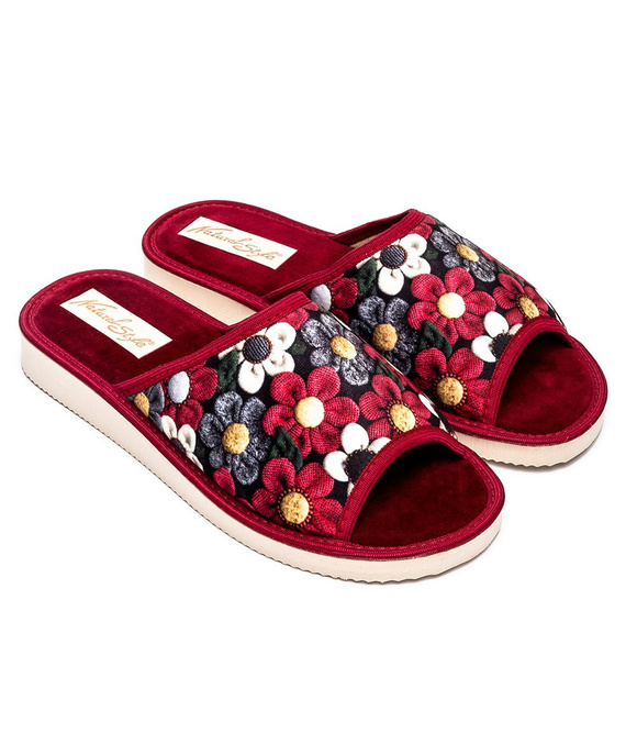 Kapcie damskie obuwie domowe odkryte palce kwiaty