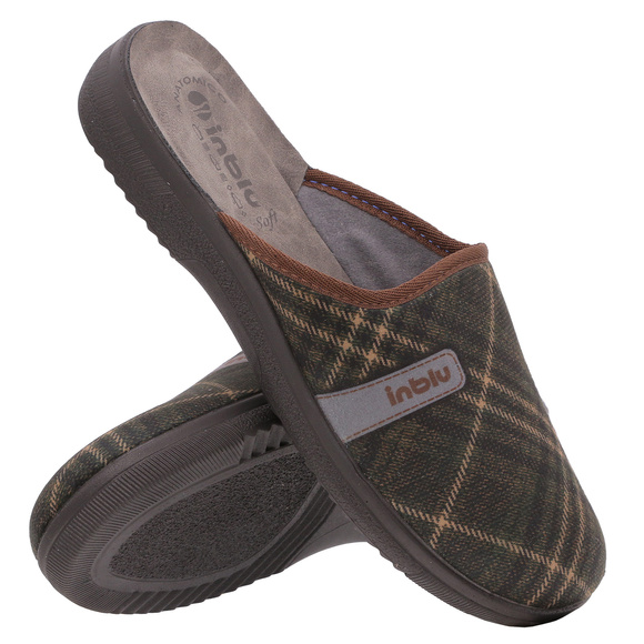 Kapcie męskie w kratę obuwie domowe